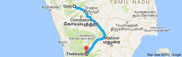 Ooty to Thekkady   route, distance, time and road conditions