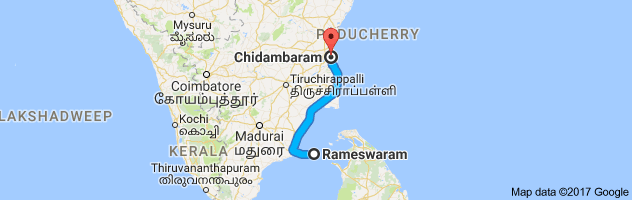 Rameshwaram   to Chidambaram  route, distance, time and road conditions