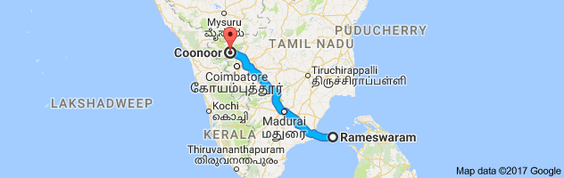 Rameshwaram  to Coonoor route, distance, time and road conditions