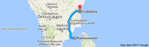 Rameshwaram   to Cuddalore route, distance, time and road conditions