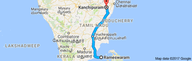 Rameshwaram   to Kanchipuram       route, distance, time and road conditions