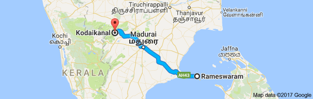 Rameshwaram to Kodaikanal route, distance, time and road conditions