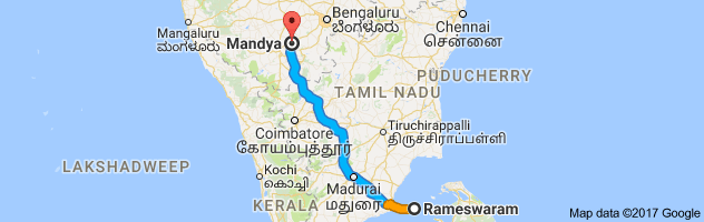 Rameshwaram to Mandya route, distance, time and road conditions