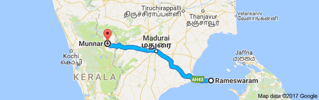 Rameshwaram  to Munnar route, distance, time and road conditions