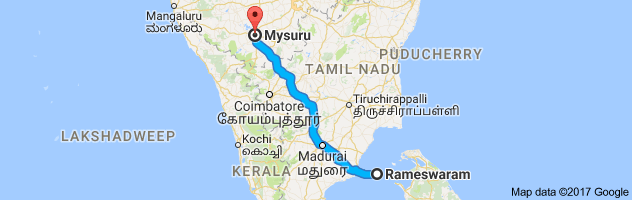 Rameshwaram   to Mysore route, distance, time and road conditions