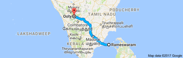 Rameshwaram   to Ooty route, distance, time and road conditions