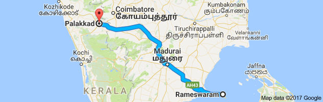 Rameshwaram to Palakkad   route, distance, time and road conditions