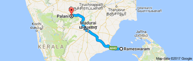 Rameshwaram to Palani  route, distance, time and road conditions