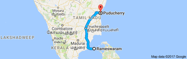 Rameshwaram   to Pondicherry route, distance, time and road conditions