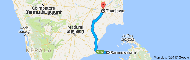 Rameshwaram   to Thanjavur route, distance, time and road conditions