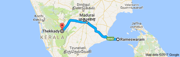 Rameshwaram   to Thekkady   route, distance, time and road conditions