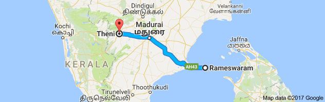 Rameshwaram to Theni route, distance, time and road conditions