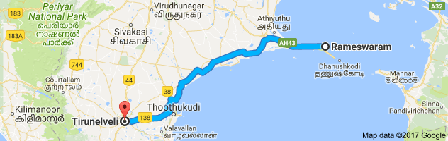 Rameshwaram   to Tiruchendur route, distance, time and road conditions