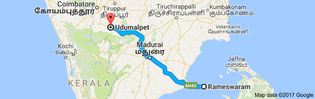 Rameshwaram   to Udumalpet route, distance, time and road conditions