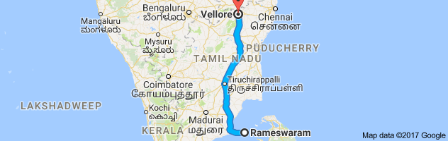 Rameshwaram   to Vellore route, distance, time and road conditions