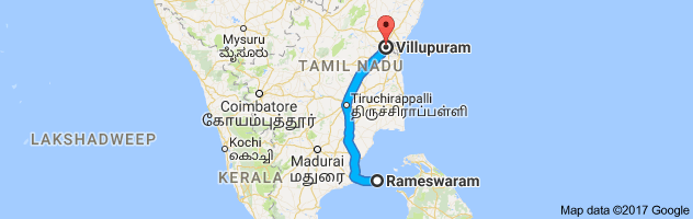 Rameshwaram   to Villupuram  route, distance, time and road conditions