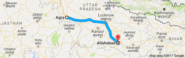 Agra to Allahabad route, distance, time and road conditions