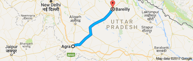 Agra to Bareilly route, distance, time and road conditions