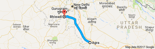 Agra to Bhiwadi route, distance, time and road conditions