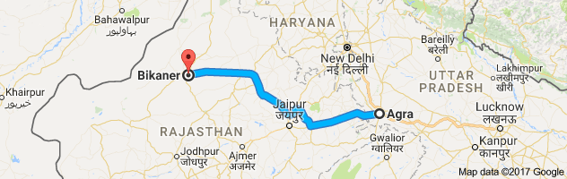 Agra to Bikaner route, distance, time and road conditions