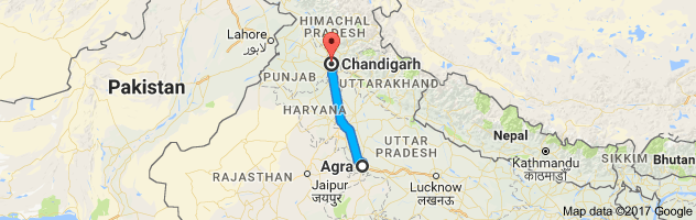 Agra to Chandigarh route, distance, time and road conditions