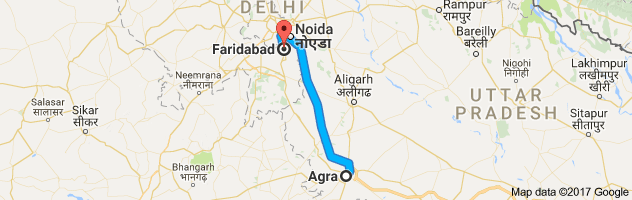 Agra to Faridabad route, distance, time and road conditions