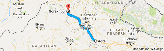 Agra to Gorakhpur route, distance, time and road conditions