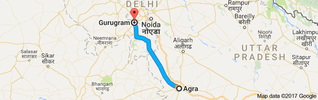 Agra to Gurgaon route, distance, time and road conditions