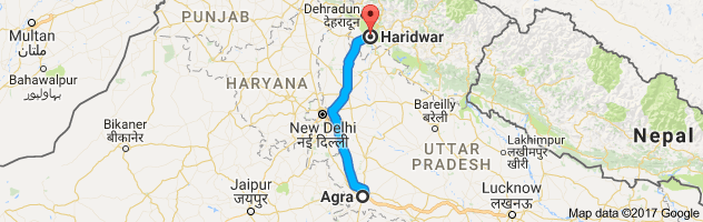 Agra to Haridwar route, distance, time and road conditions