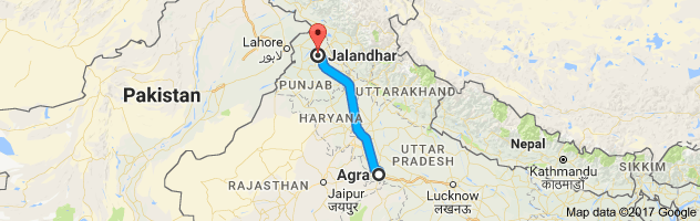 Agra to Jalandhar route, distance, time and road conditions