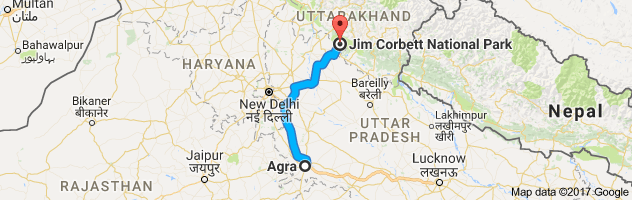 Agra to Jim Corbett route, distance, time and road conditions