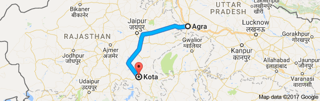 Agra to Kota route, distance, time and road conditions