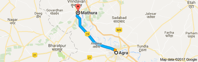 Agra to Mathura route, distance, time and road conditions