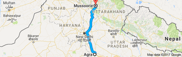 Agra to Mussoorie route, distance, time and road conditions