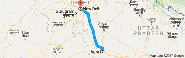 Agra to New Delhi route, distance, time and road conditions