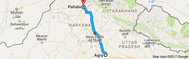 Agra to Patiala route, distance, time and road conditions