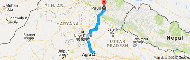 Agra to Pauri route, distance, time and road conditions