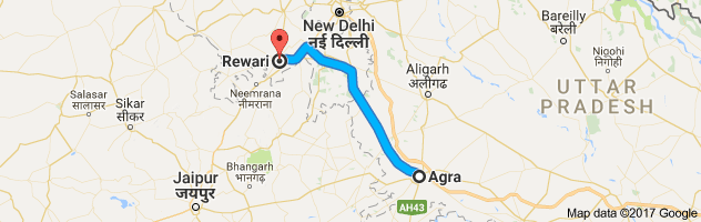 Agra to Rewari route, distance, time and road conditions