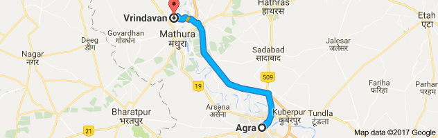 Agra to Vrindavan route, distance, time and road conditions