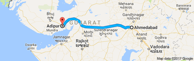 Ahmedabad to Adipur route, distance, time and road conditions