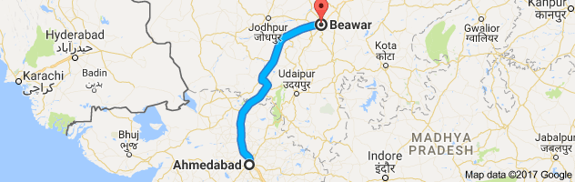 Ahmedabad to Beawar route, distance, time and road conditions