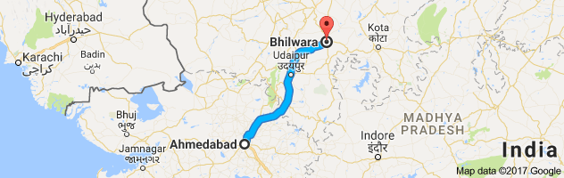 Ahmedabad to Bhilwara route, distance, time and road conditions