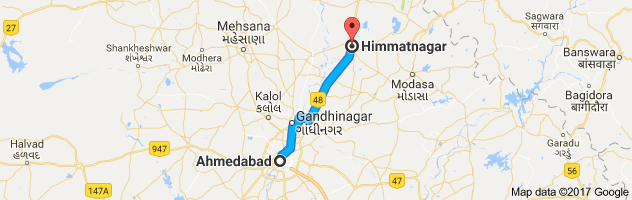 Ahmedabad to HimmatNagar route, distance, time and road conditions