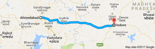 Ahmedabad to Indore route, distance, time and road conditions