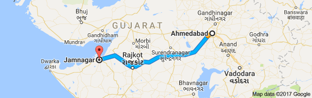 Ahmedabad to Jamnagar route, distance, time and road conditions