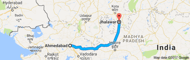 Ahmedabad to Jhalawar route, distance, time and road conditions