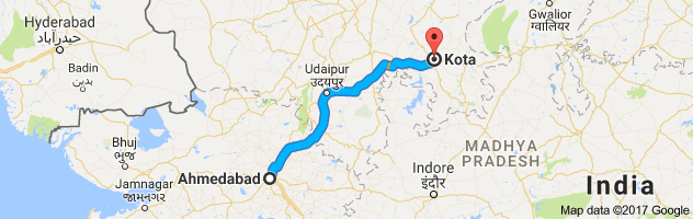 Ahmedabad to Kota route, distance, time and road conditions