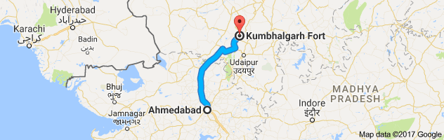 Ahmedabad to Kumbhalgarh route, distance, time and road conditions