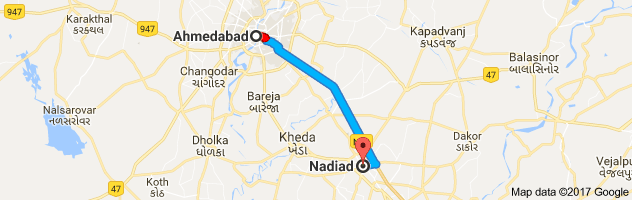 Ahmedabad to Nadiad route, distance, time and road conditions