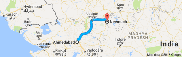 Ahmedabad to Neemuch route, distance, time and road conditions